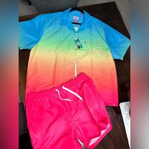 Never worn men’s swimsuit set, swim shorts and matching button up